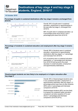 Destinations of Key Stage 4 and Key Stage 5 Students, England, 2016/17