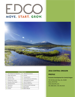 Central Oregon Profile © Copyright 2016 EDCO Employment in Tourism and Hospitality Reflects the Importance of This Sector to the Region