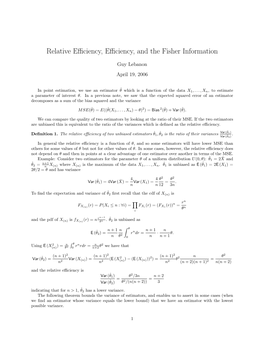 Relative Efficiency, Efficiency, and the Fisher Information