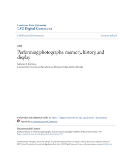 Performing Photographs: Memory, History, and Display Melanie A
