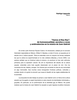 “Vamos Al Noa Noa”: De Homosexualidad, Secretos a Voces Y Ambivalencias En La Música De Juan Gabriel