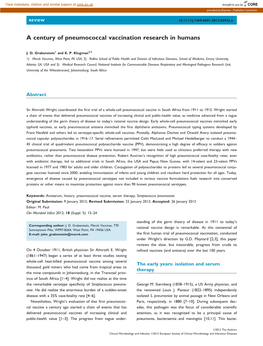 A Century of Pneumococcal Vaccination Research in Humans