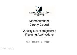 Monmouthshire County Council Weekly List of Registered Planning