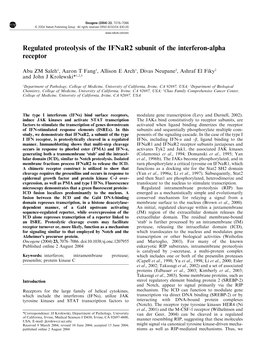 Regulated Proteolysis of the Ifnar2 Subunit of the Interferon-Alpha Receptor