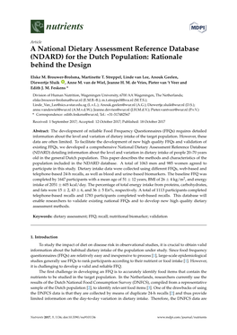 A National Dietary Assessment Reference Database (NDARD) for the Dutch Population: Rationale Behind the Design