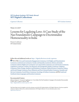 A Case Study of the Naz Foundation's Campaign to Decriminalize Homosexuality in India Preston G