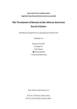 The Treatment of Racism in the African American Novel of Satire