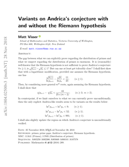 Variants on Andrica's Conjecture with and Without the Riemann Hypothesis