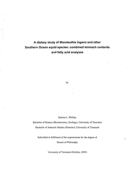 A Dietary Study of Moroteuthis Ingens and Other Southern Ocean Squid Species: Combined Stomach Contents and Fatty Acid Analyses