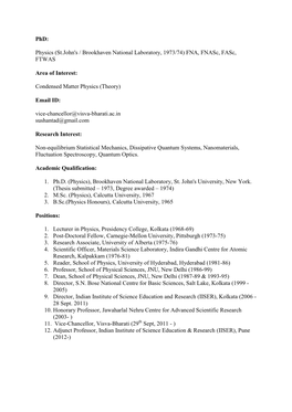 Physics (St.John's / Brookhaven National Laboratory, 1973/74) FNA, Fnasc, Fasc, FTWAS