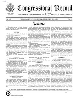 Congressional Record United States Th of America PROCEEDINGS and DEBATES of the 116 CONGRESS, SECOND SESSION