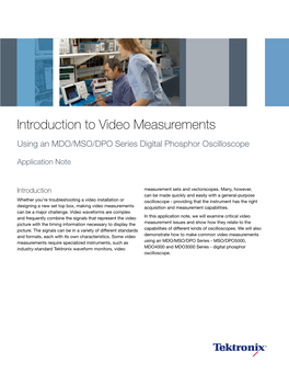 Introduction to Video Measurements Using an MDO/MSO/DPO Series Digital Phosphor Oscilloscope