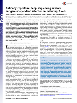 Antibody Repertoire Deep Sequencing Reveals Antigen-Independent Selection in Maturing B Cells