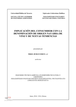 Implicación Del Consumidor Con La Denominación De Origen Navarra De Vino Y De Nuevas Tendencias