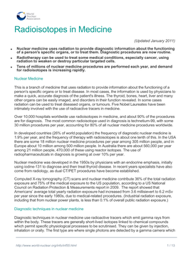 Radioisotopes in Medicine