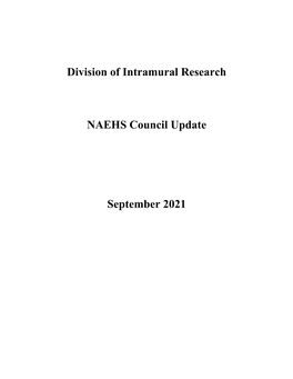Division of Intramural Research NAEHS Council Update September 2021
