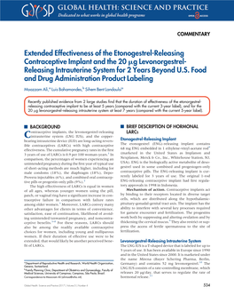 Extended Effectiveness of the Etonogestrel-Releasing Contraceptive Implant and the 20 Mg Levonorgestrel- Releasing Intrauterine System for 2 Years Beyond U.S