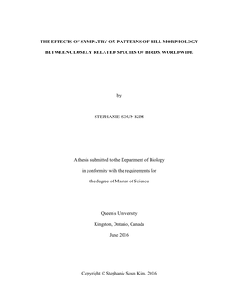 The Effects of Sympatry on Patterns of Bill Morphology