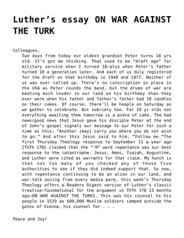 S Essay on WAR AGAINST the TURK