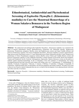 Ethnobotany, Phytochemical Screening, Traditherapists, Menstrual Haemorrhage