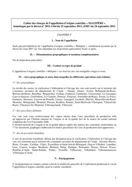 Le Cahier Des Charges De L'appellation