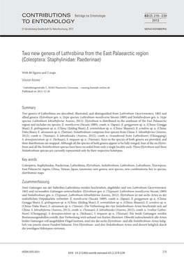 Two New Genera of Lathrobiina from the East Palaearctic Region (Coleoptera: Staphylinidae: Paederinae)