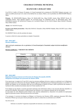 Chauriat Conseil Municipal Seance Du 2 Juillet 2018