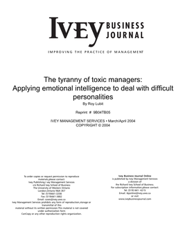 Applying Emotional Intelligence to Deal with Difficult Personalities by Roy Lubit