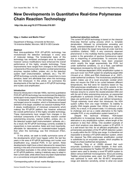 New Developments in Quantitative Real-Time Polymerase Chain Reaction Technology