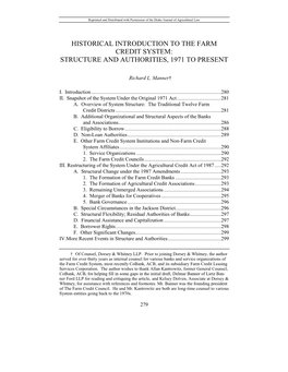 Historical Introduction to the Farm Credit System: Structure and Authorities, 1971 to Present