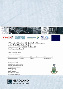 N7 Nenagh to Limerick High Quality Dual Carriageway Archaeological Resolution Project Mountshannon Site 1, E2334, Co