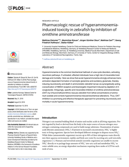 Induced Toxicity in Zebrafish by Inhibition of Ornithine Aminotransferase