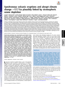 Synchronous Volcanic Eruptions and Abrupt Climate Change ∼17.7 Ka Plausibly Linked by Stratospheric Ozone Depletion