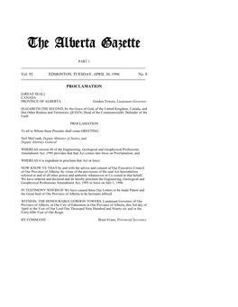 The Alberta Gazette, Part I, April 30, 1996