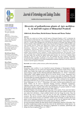 Diversity of Polleniferous Plants of Apis Mellifera L. in Mid Hill Region of Himachal Pradesh