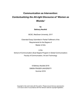 Communication As Intervention: Contextualizing the Alt-Right Discourse of ‘Women As Wombs’