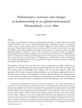 Parliamentary Enclosure and Changes in Landownership in an Upland Environment: Westmorland, C.1770–1860