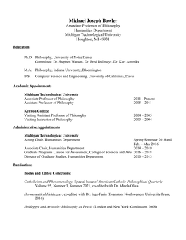 Michael Bowler CV