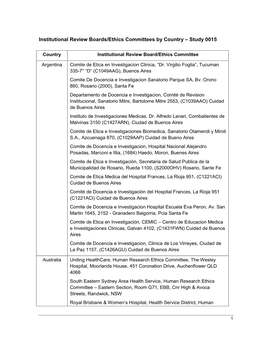 Institutional Review Boards/Ethics Committees by Country – Study 0015