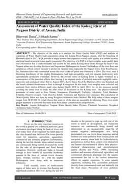 Assessment of Water Quality Index of the Kolong River of Nagaon District of Assam, India