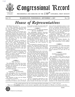 Congressional Record United States Th of America PROCEEDINGS and DEBATES of the 110 CONGRESS, FIRST SESSION