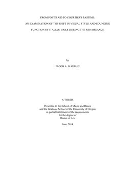 From Poet's Aid to Courtier's Pastime: an Examination of the Shift in Visual Style and Sounding Function of Italian Viols During the Renaissance