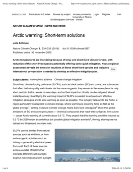 Arctic Warming: Short-Term Solutions : Nature Climate Change : Nature