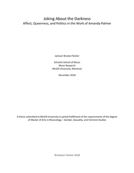Joking About the Darkness Affect, Queerness, and Politics in the Work of Amanda Palmer