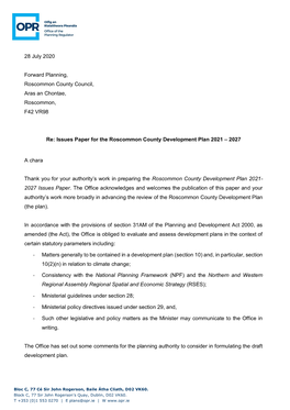 28 July 2020 Forward Planning, Roscommon County Council, Aras