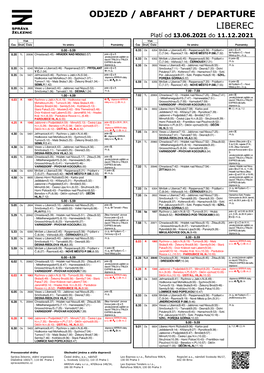LIBEREC Platí Od ��.��.���� Do 11.12.2021 Vlak Vlak Čas Druh Číslo Ve Sm Ěru Poznámky Čas Druh Číslo Ve Sm Ěru Poznámky