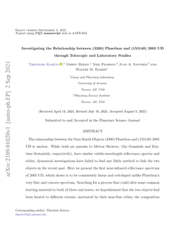 Arxiv:2109.01020V1 [Astro-Ph.EP] 2 Sep 2021 of 2005 UD, Which Shows It to Be Consistently Linear and Red-Sloped Unlike Phaethon’S