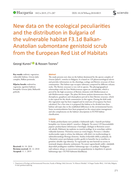 New Data on the Ecological Peculiarities and The