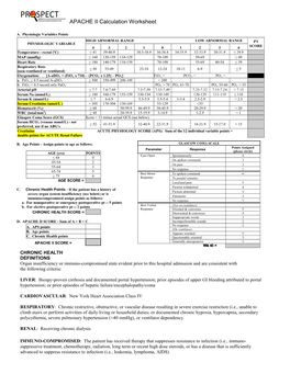 APACHE II Calculation Worksheet