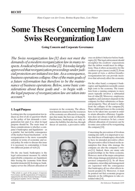 The Swiss Reorganization Law[1]